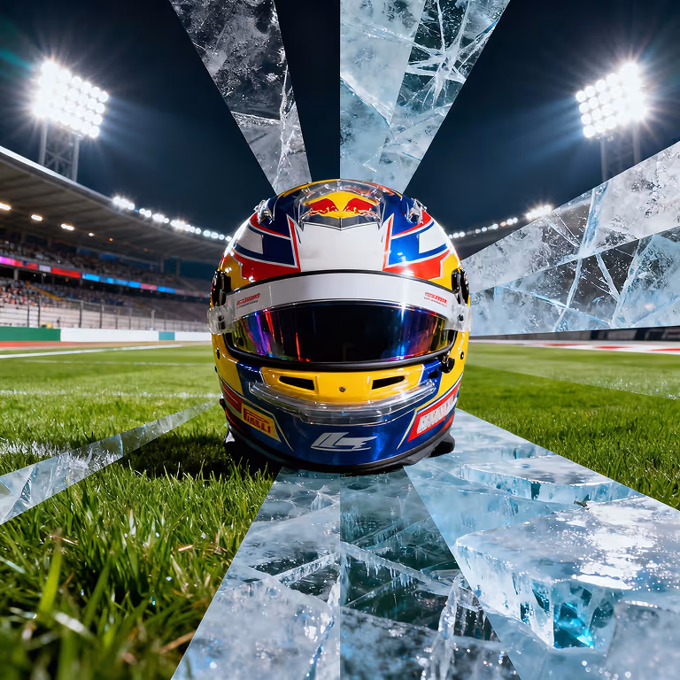 Racing helmet on a bright arena field reflecting CountSlots speed, thrill, and competitive gaming spirit